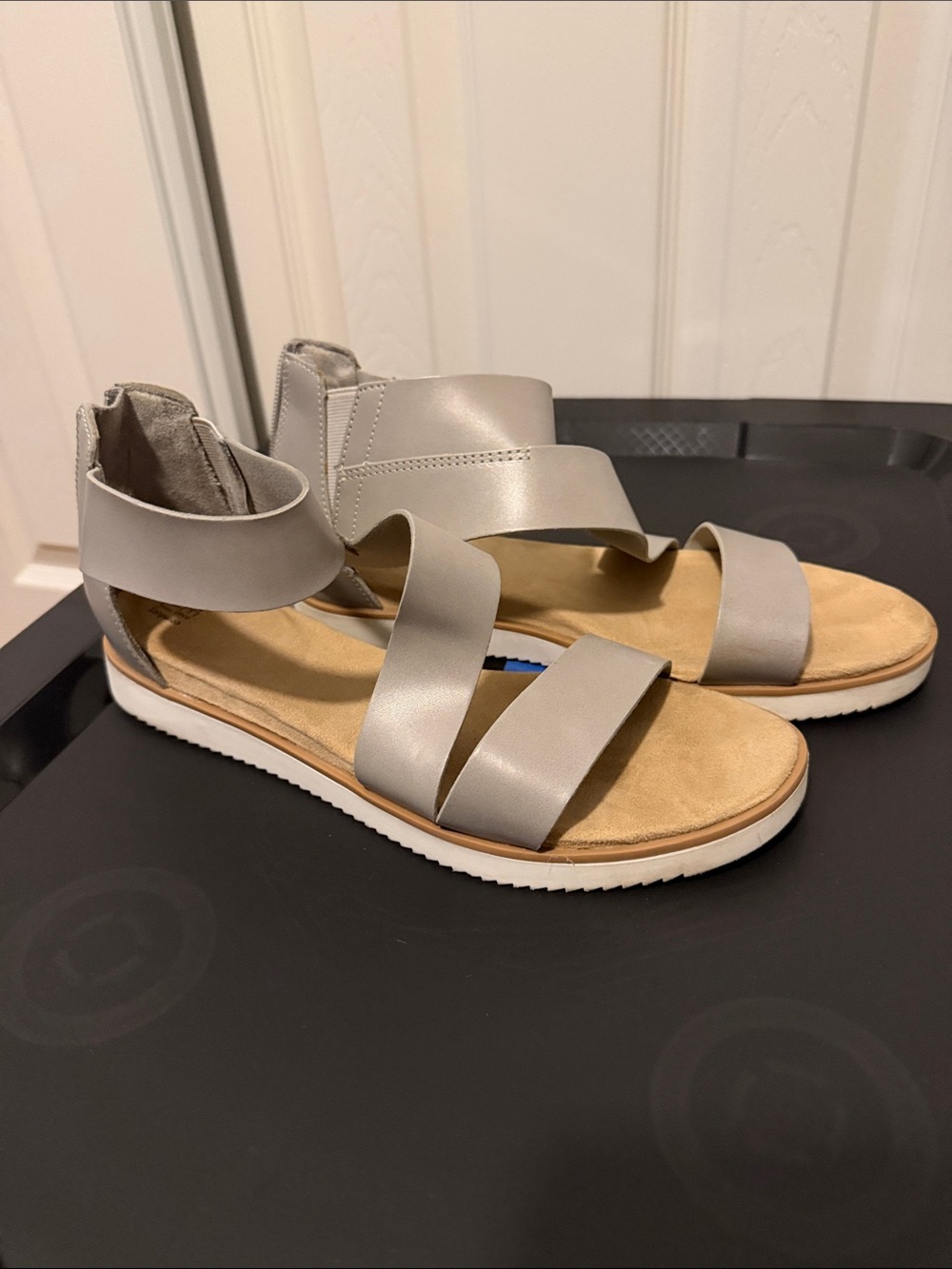 Time and Tru Light Gray Strappy Comfort Sandals